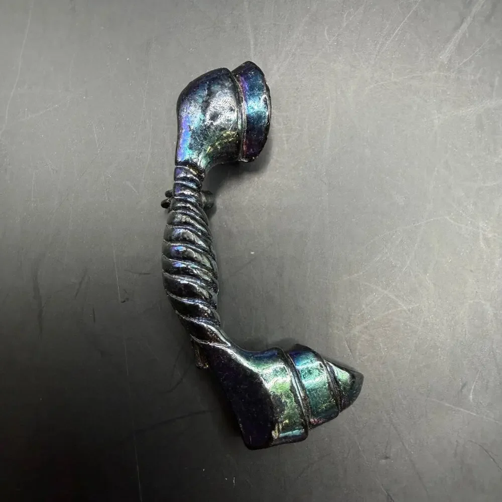 Vintage Telephone Handset Brooch Pin Iridescent Dark Tone 1.5in